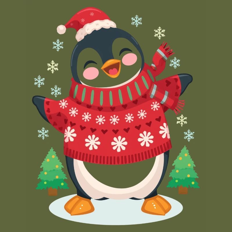 Festive Penguin in Red Knit