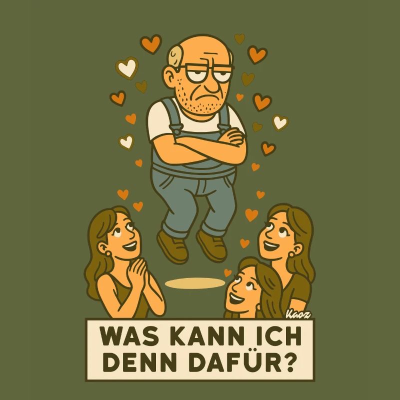Grantiger Mann wird verehrt schwebt mit Herzchen