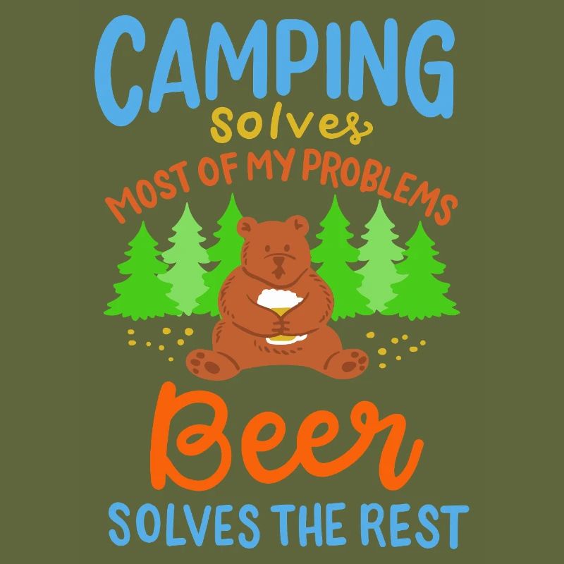 Funny Camping Bear Beer Solves Problems Art