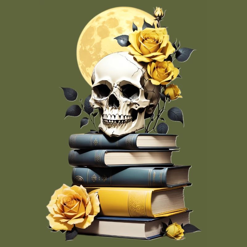 Bücherstapel mit Schädel