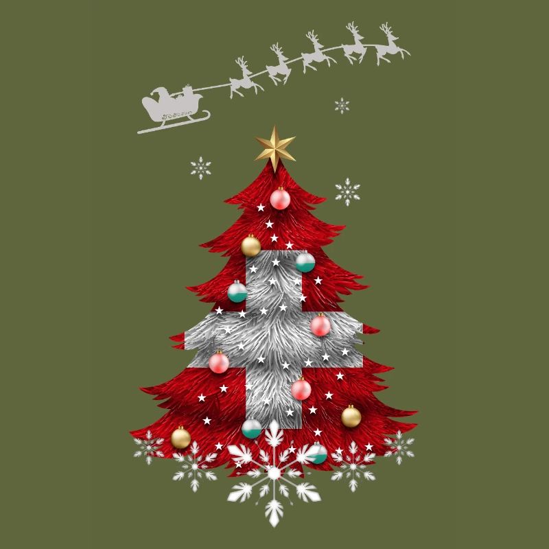 Weihnachtsbaum mit Schweizer Fahne