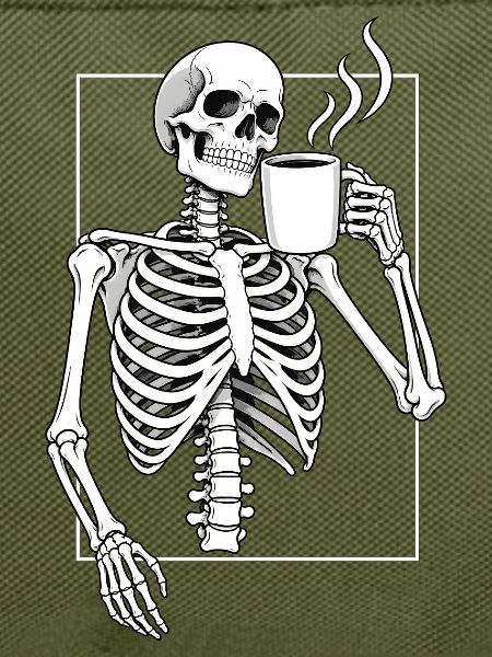 Skelett mit Morgenkaffee