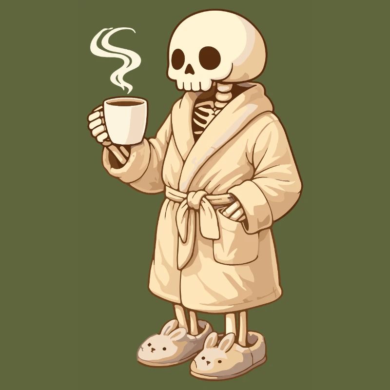 Cozy skeleton in bathrobe – time for rest