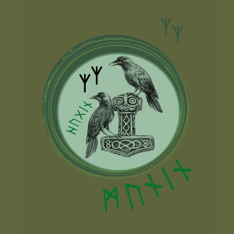 Thor Hammer Mjölnir avec Odin Ravens Hugin et Munin