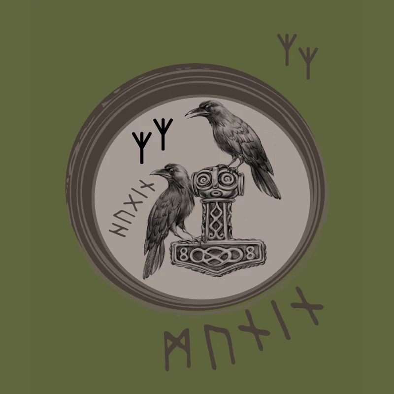 Thor Hammer Mjölnir avec Odin Ravens Hugin et Munin