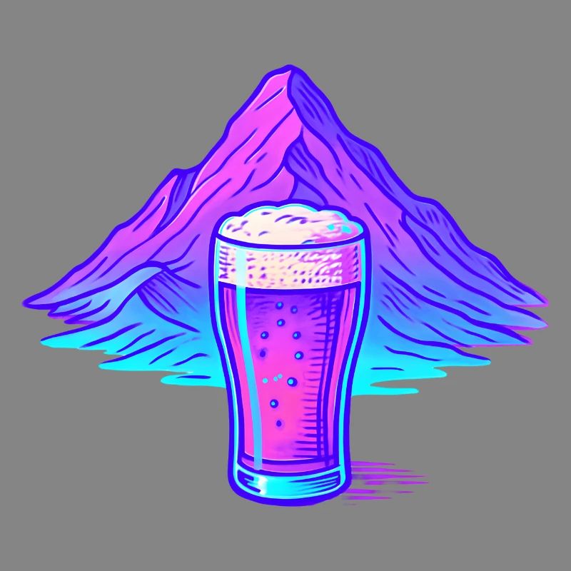 Neon Bierglas vor Berglandschaft