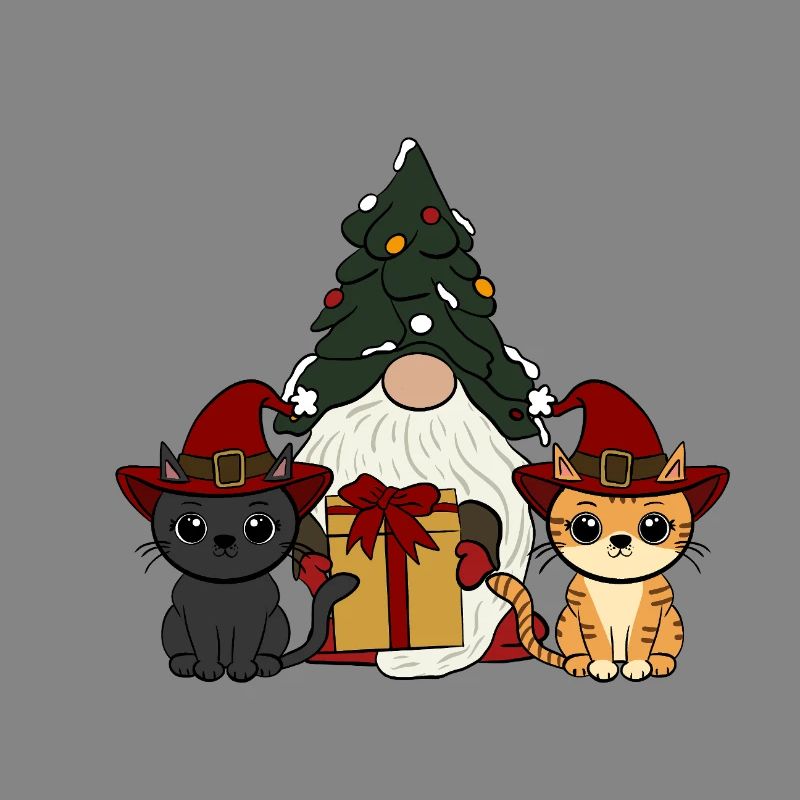 Cat with gnome