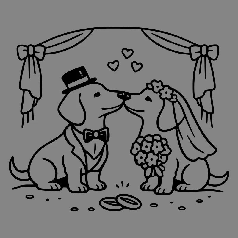Dachshund Wedding Line Art