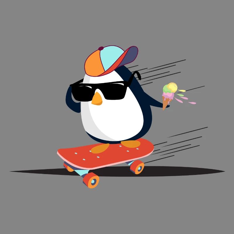 Cool penguin on skateboard