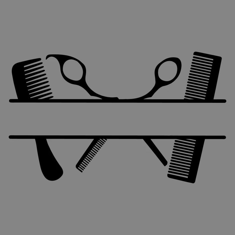 Two combs and scissors text banner
