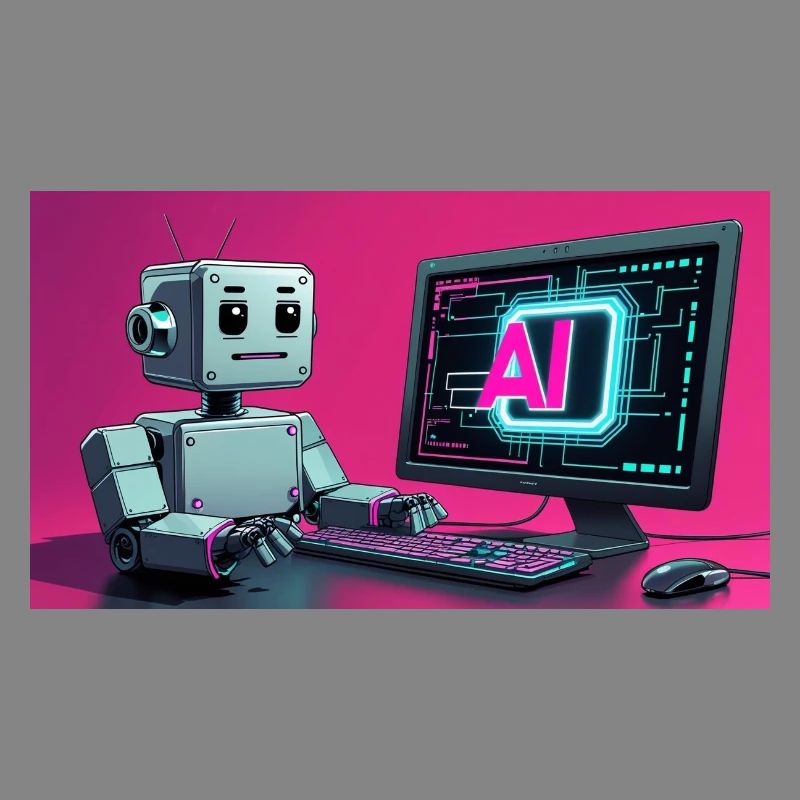 Futuristic AI Robot and Tech Screen