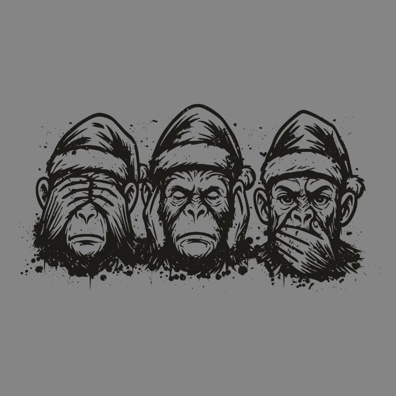 Three Monkeys - Santa Hats