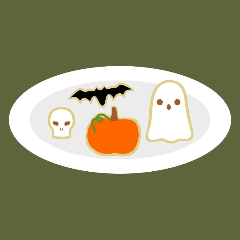 Halloween Cookie Plate With Pumpkin Ghost Skull 