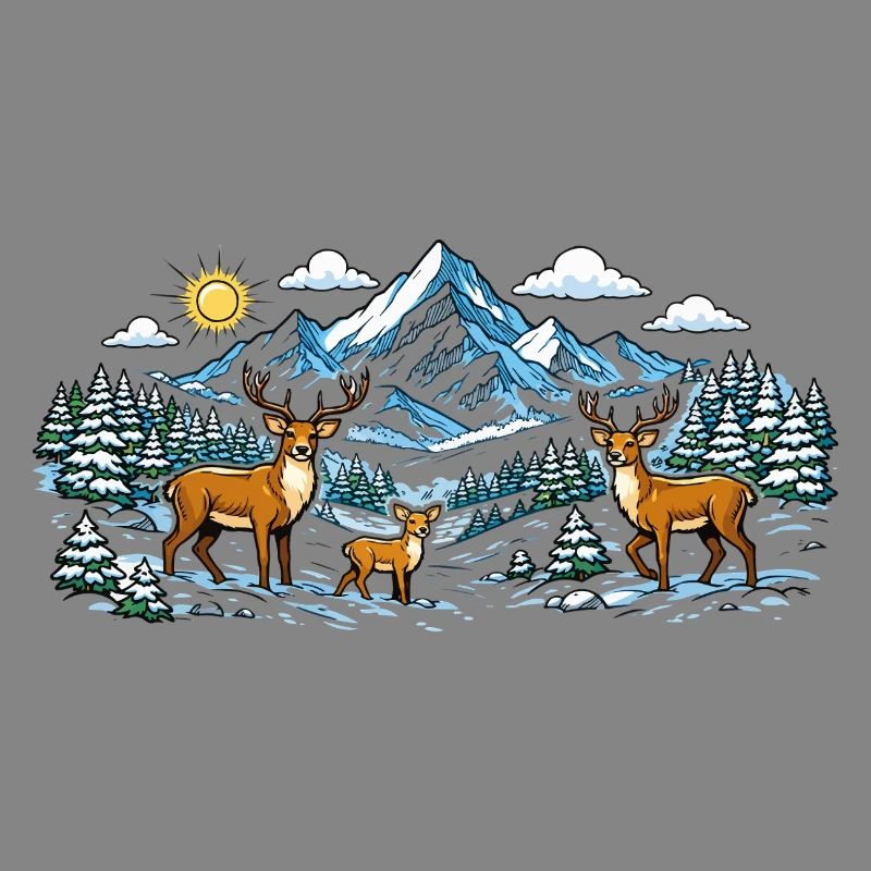Mountains Forest Deer Panorama