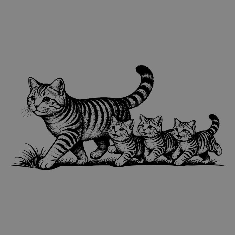 Mère chatte avec 3 chatons noirs