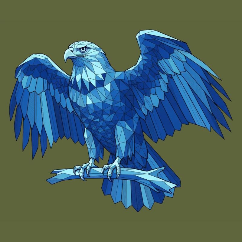 Geometric Blue Eagle with Sword
