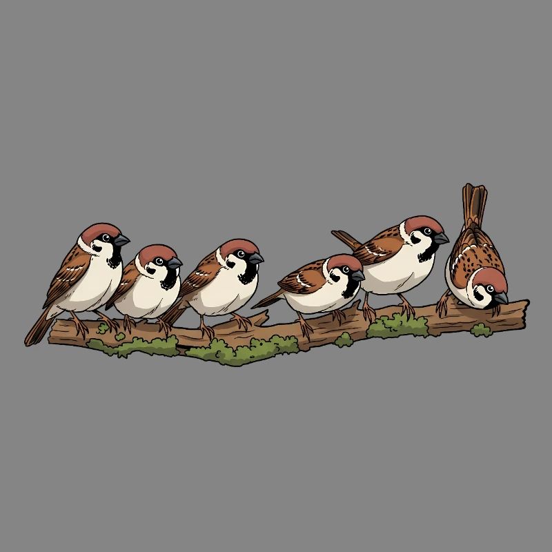 Sparrows on a branch nature illustration