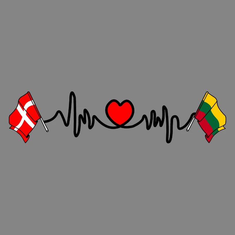Cardio heart Flag Denmark, flag Lithuania