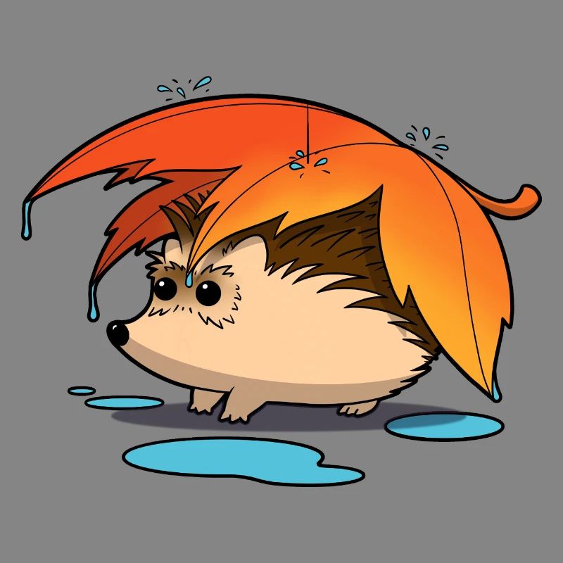Hérisson sous parapluie feuillu