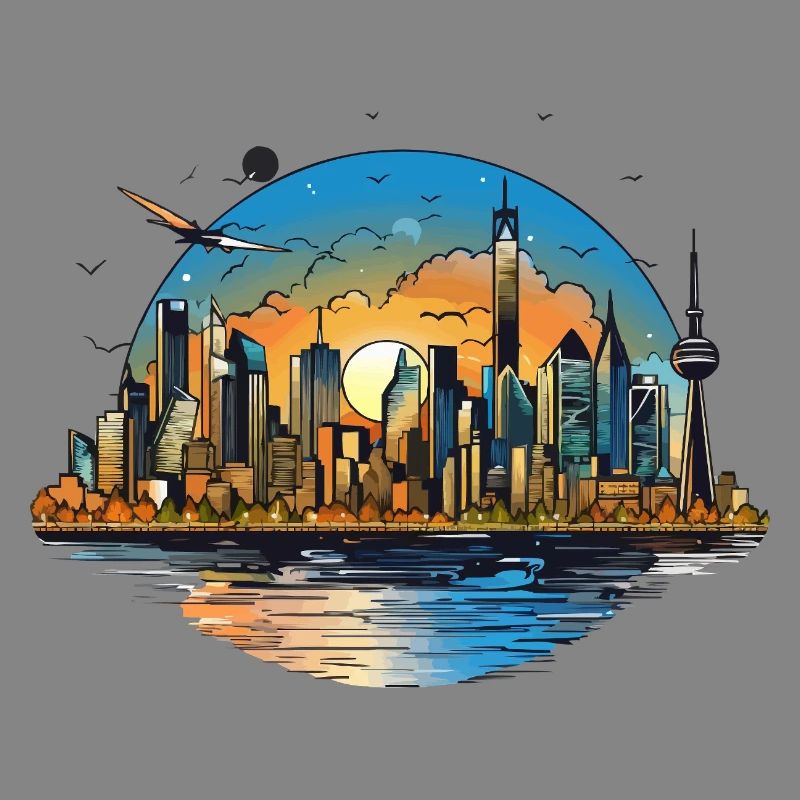 Sunset Skyline Reflection