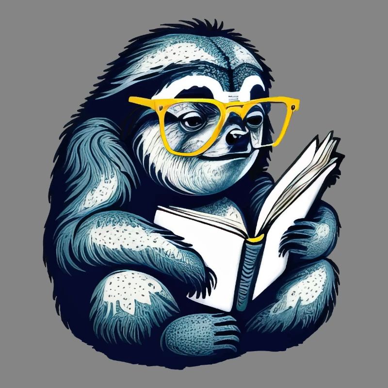 Faultier liest ein Buch, lesen, Bücher, Bibliothek