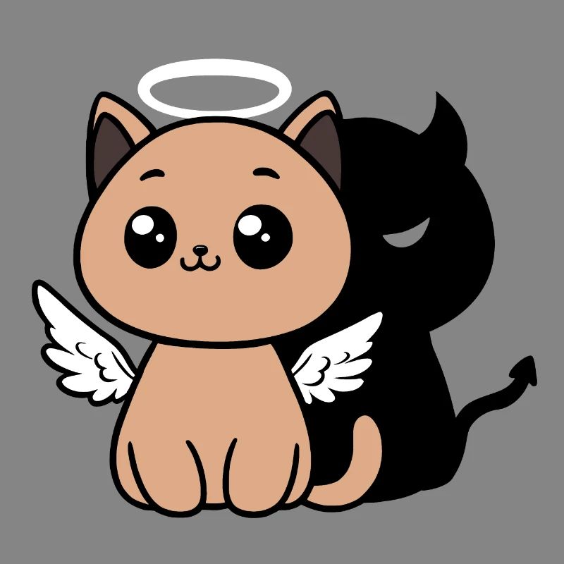 Angel Cat with a Devil Shadow