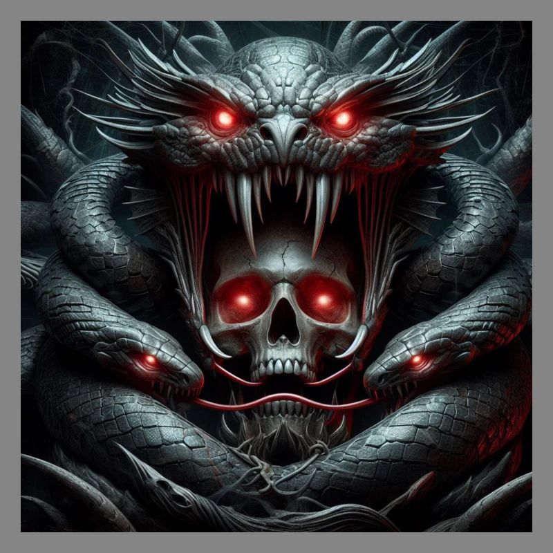 Skull devoured by snakes