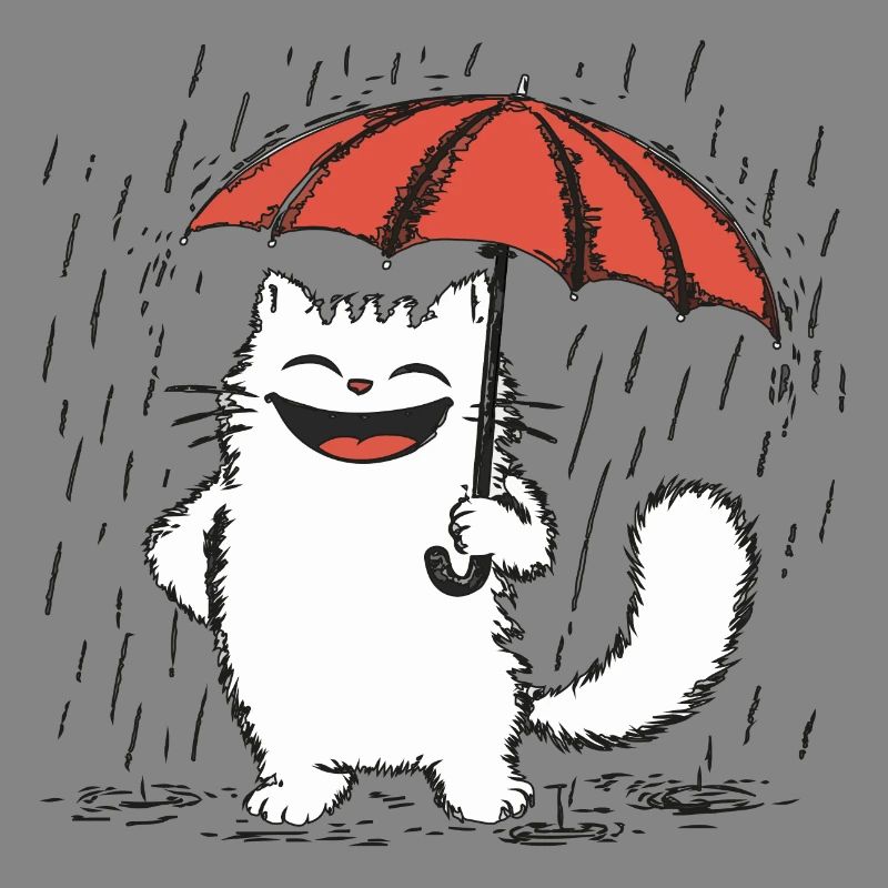 Happy cat Under Rain