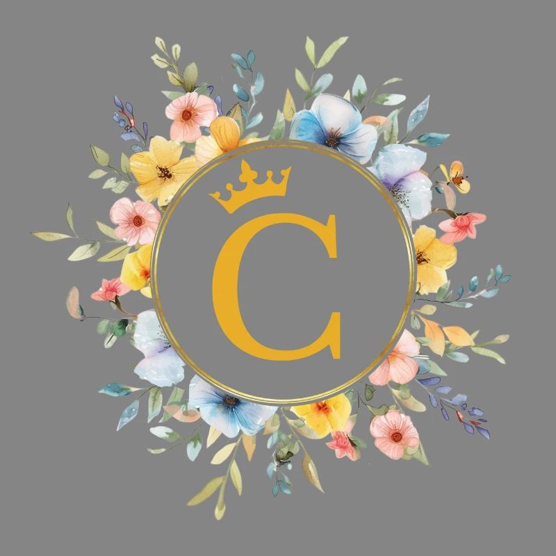 C Monogram, Flower Circle, Personalizable