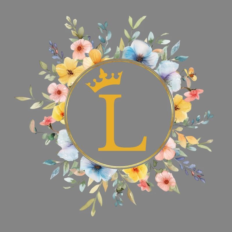 L Monogram, Flower Circle, Personalizable