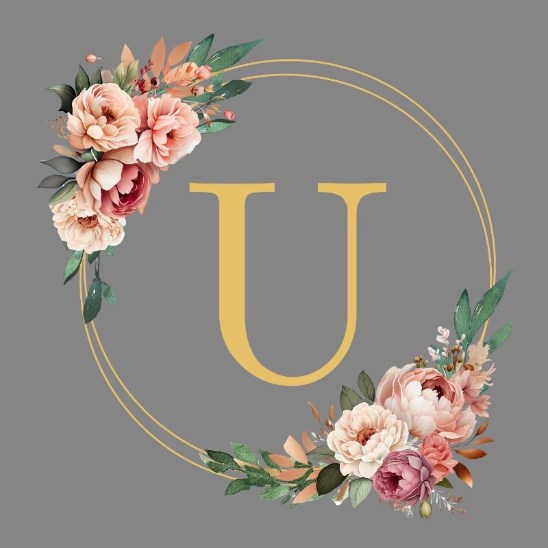 U Monogram, Flower Wreath, Personalizable