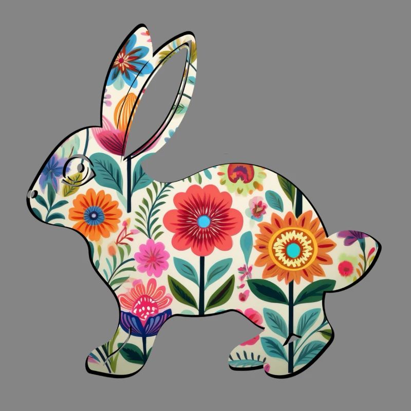 Floral Easter Bunny Silhouette - Boho Chic