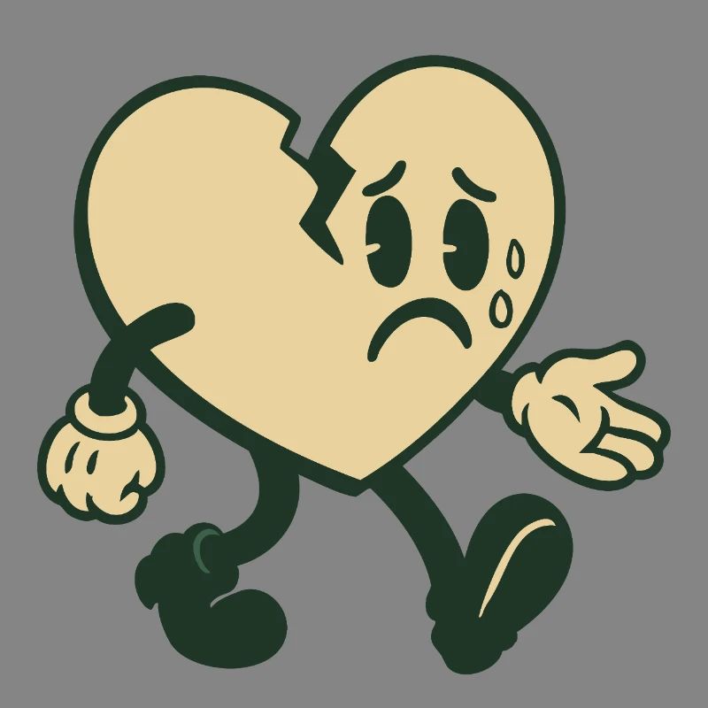 Broken heart with sad expression