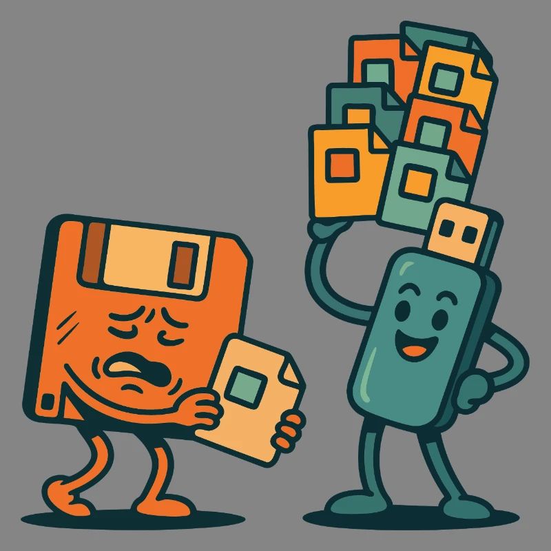 Diskette vs. USB-Laufwerk Retro Tech Sarkasmus
