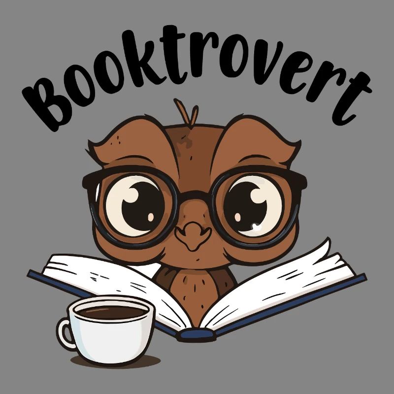Booktrovert Eule mit Buch und Kaffee