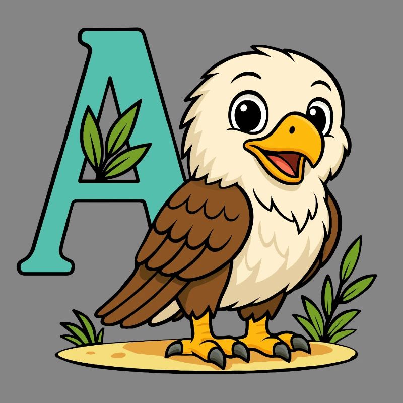 Aigle mignon avec initiale A et feuillage