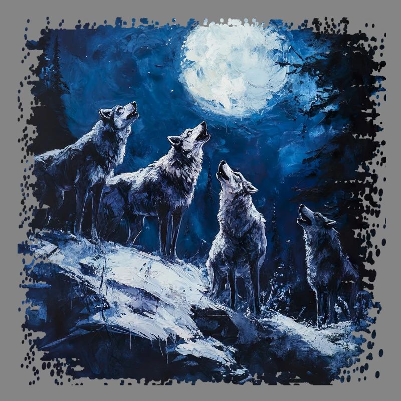 Wolf group under full moon