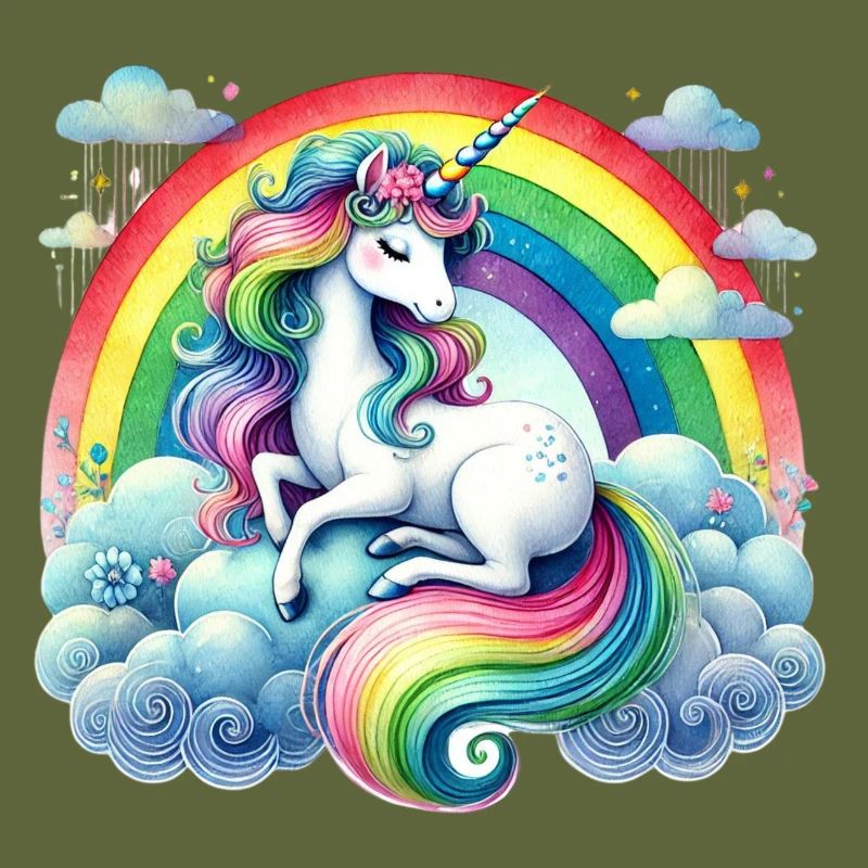 Regenbogen-Einhorn auf Wolken