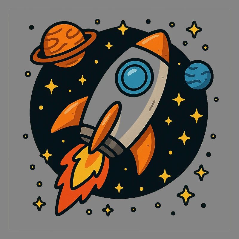 Retro space rocket in star orbit