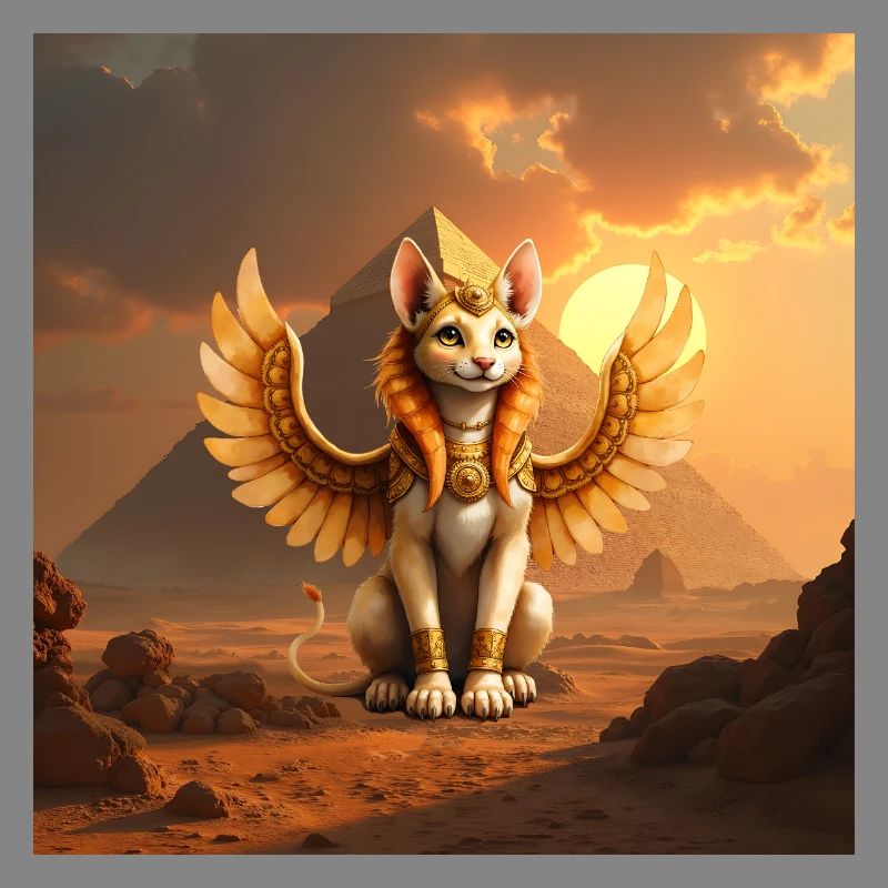 Winged Cat in Desert Egypt