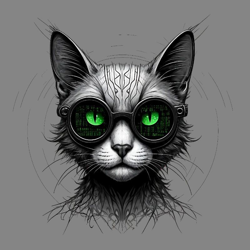 Green Eyes Computer Coder Geek Cat