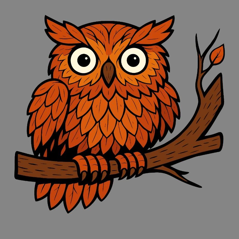 Comic Eule Herbst Wald Laub Blätter Ast Baum Jäger