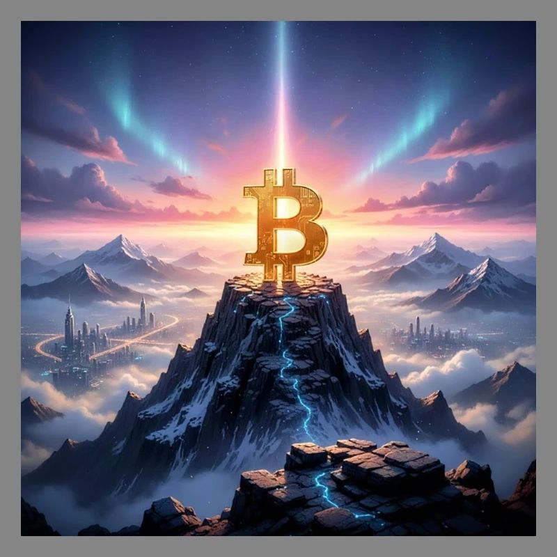 Bitcoin summit light over mountain range