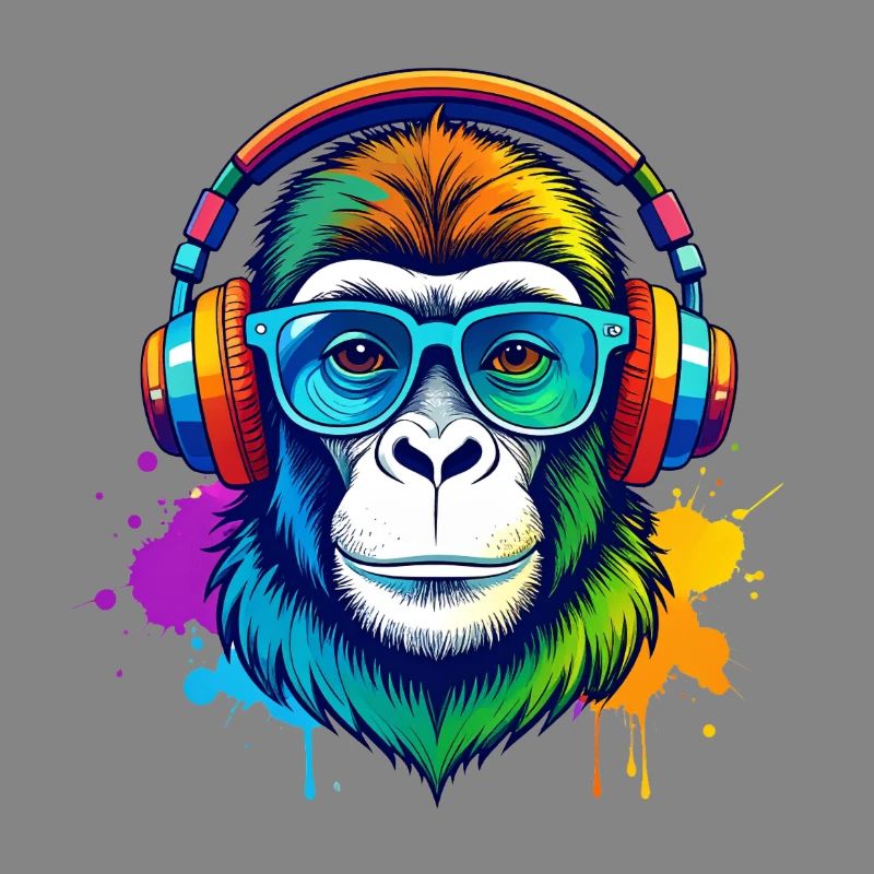 Rainbow Gorilla DJ mit Kopfhörern
