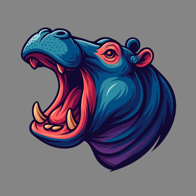 Neon hippo with an open muzzle