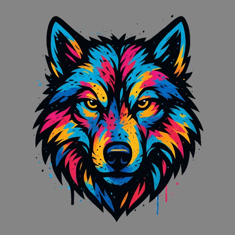 Neon Wolf Head Art
