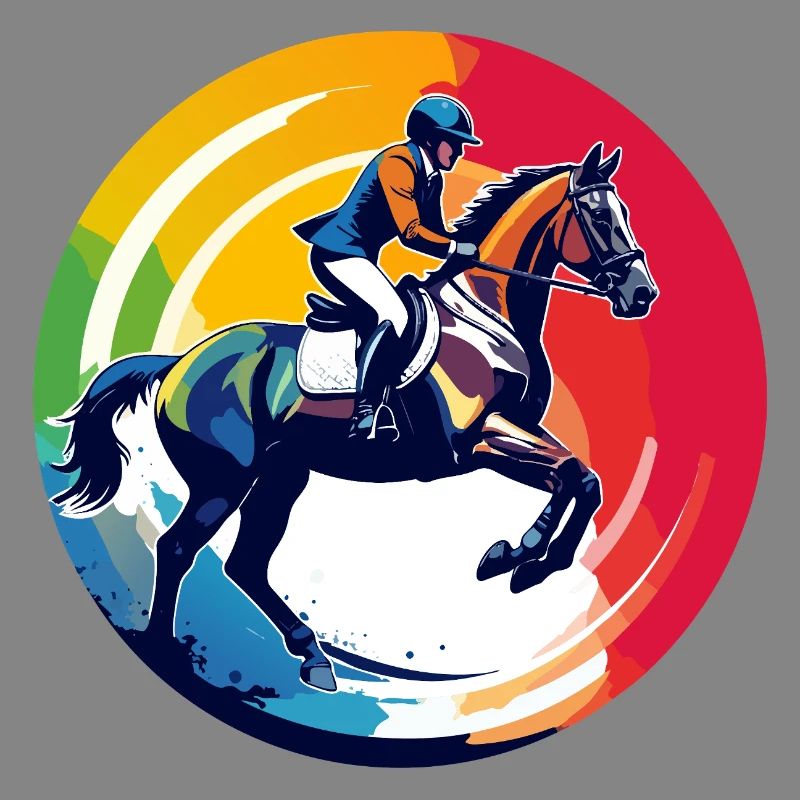 Regenbogen Springpferd Pferd Springreiten Motiv