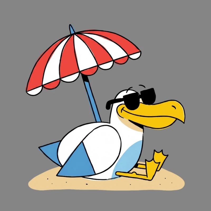 Sunny Beach Seagull with Umbrella