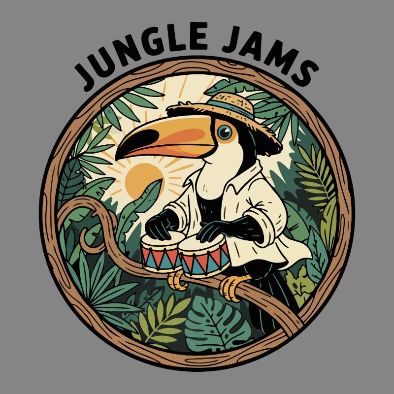 Toucan Jungle Jams Bongo Drummer Retro
