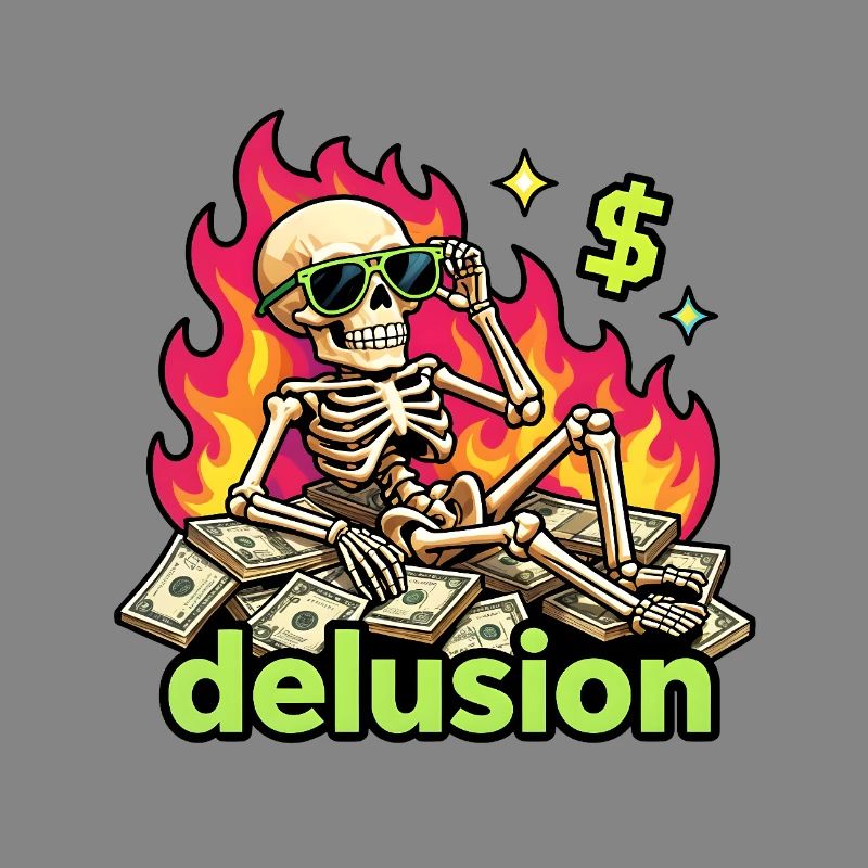 Flaming dollar skeleton delusion